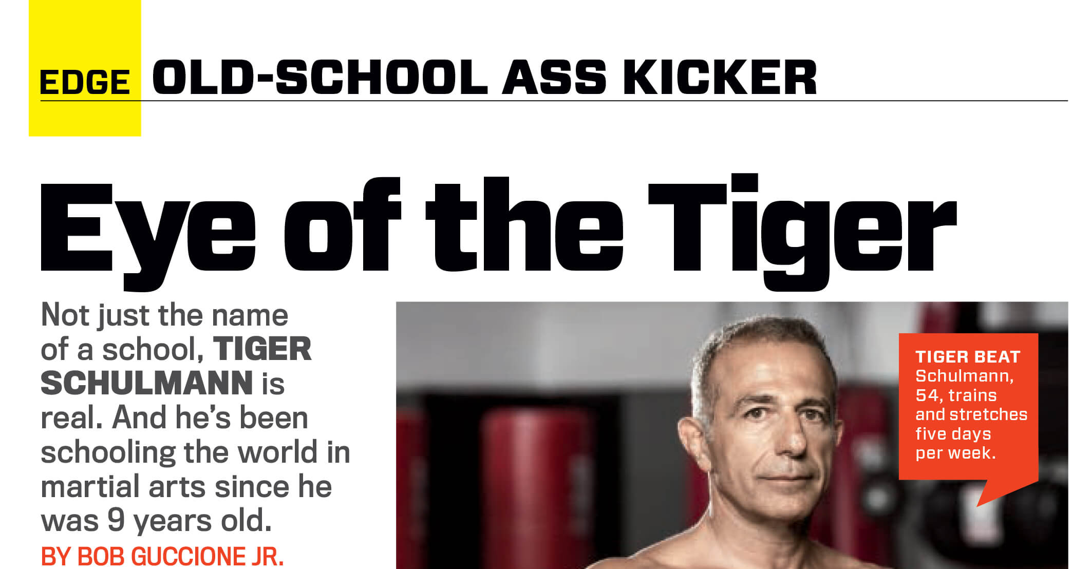Tiger Schullman's photo in a magazine article with black text