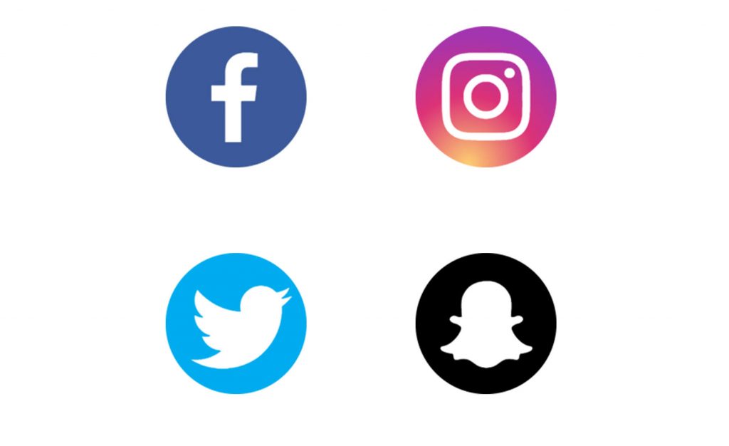 Facebook, instagram, twitter and snapchat round icons