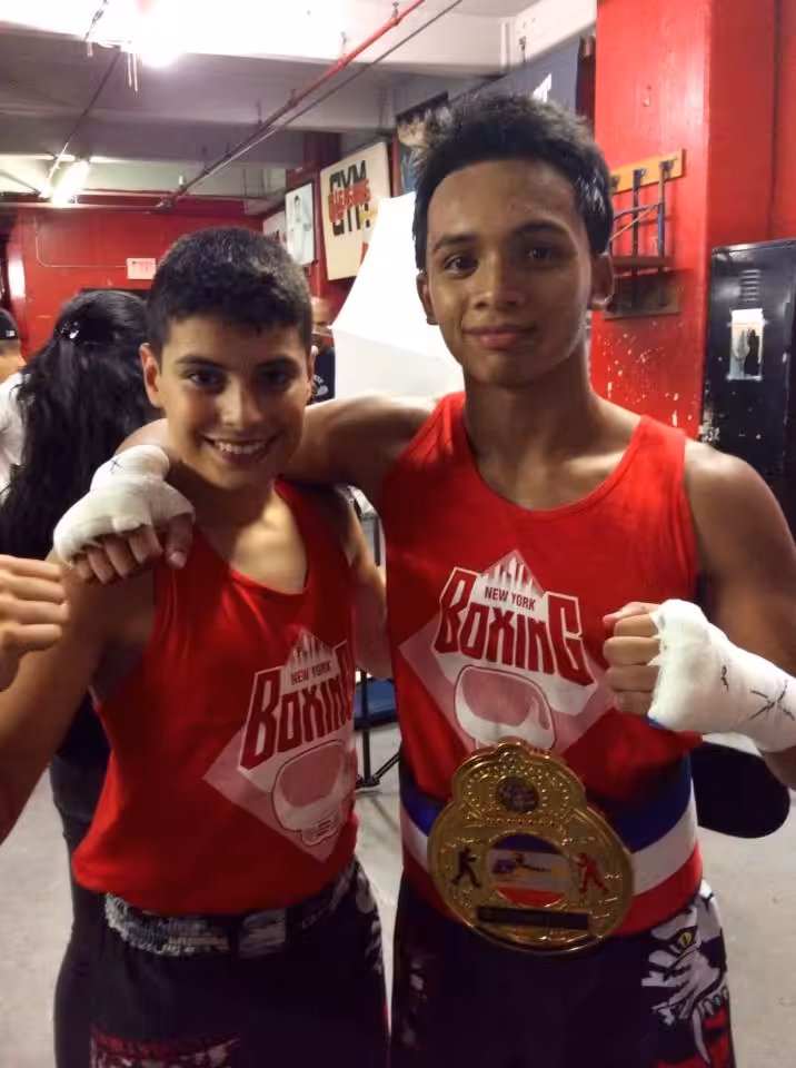 Two Boy Boxers with Championship Belt at Tiger Schulmann's