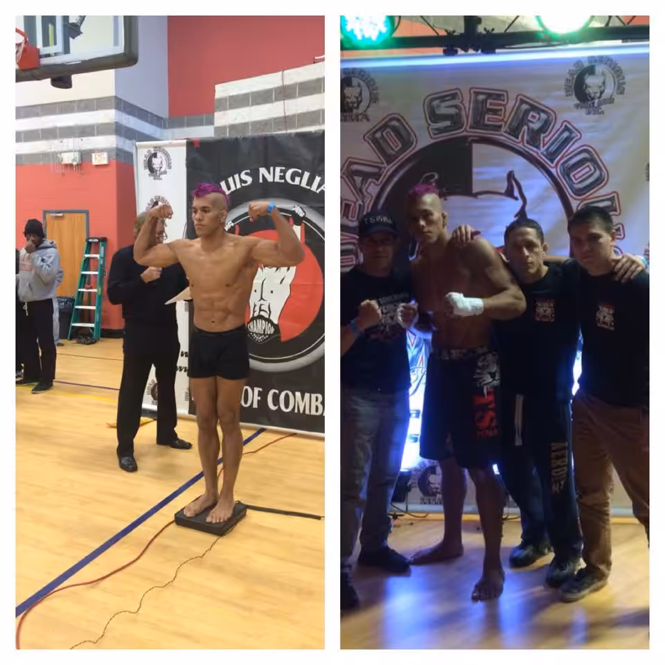 MMA fighter Weighing in Collage with his Tiger Schulmann's crew