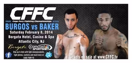 MMA fighters Bugros and Baker posing with fists up
