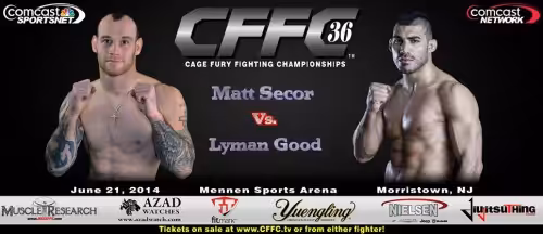 MMA fighters Matt Secor and Lyman Good posing for CFFC Banner