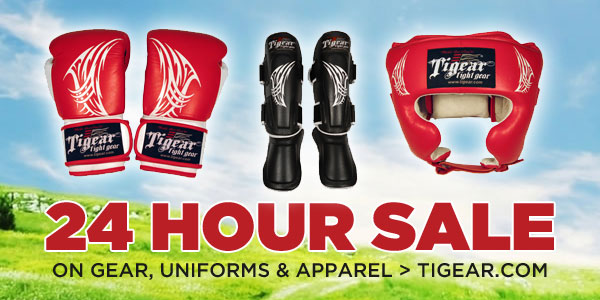 Tiger Schulmann's Martial Arts sale ad with kickboxing equipment