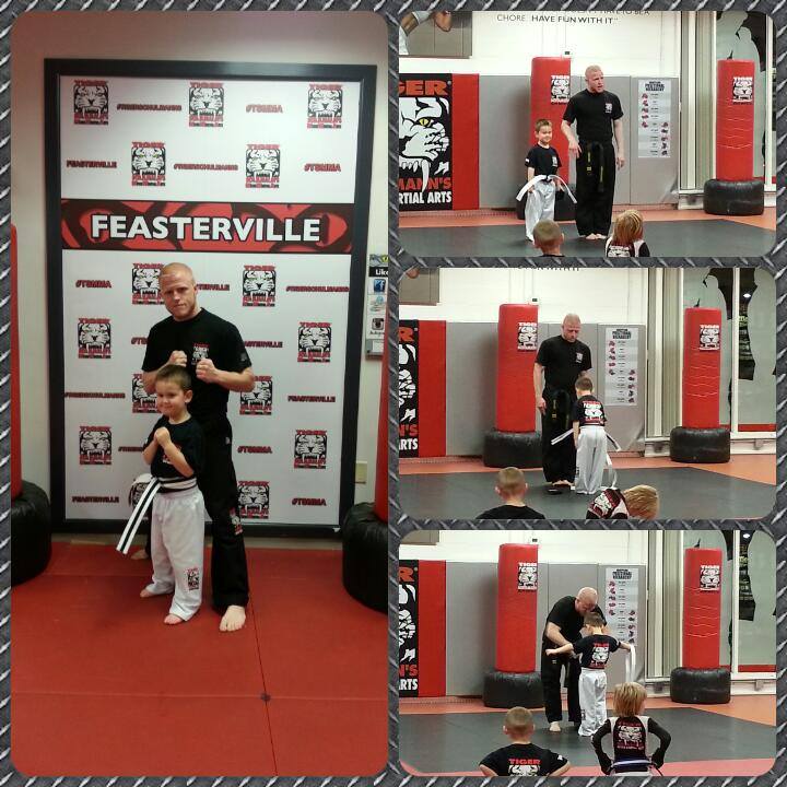 White Belter Boy Collage with his instructor at Tiger Schulmann's
