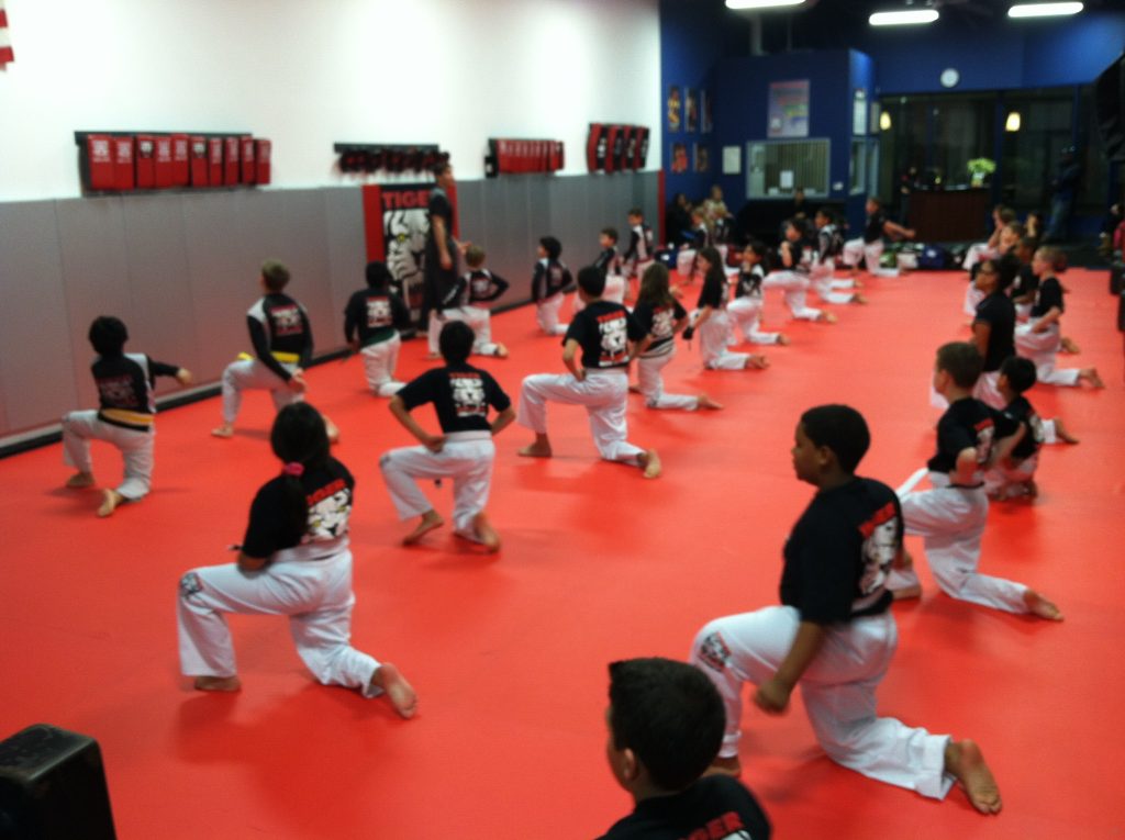 Kids Kneeling on the Floor and listening to instructor at Tiger Schulmann's Wayne