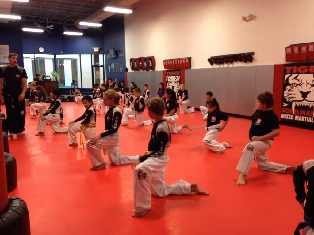 Children Training on the red floor of Tiger Schulmann's Englewood