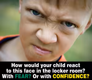 Boy bully with a scowl on his face