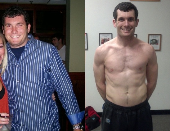 A man's body transformation in two images