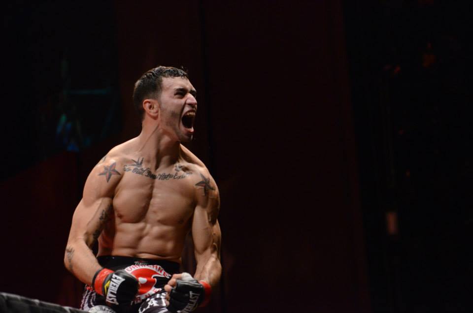 MMA fighter Burgos shouting victoriously