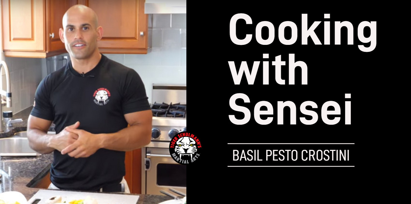 Cooking with sensei's basil pesto crostini