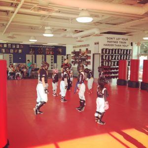 Joshu teaches his kickboxing class for children and kids in Seaford, NY.