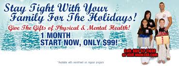 Holiday Banner Ad With a Family and blue and red letters with winter background