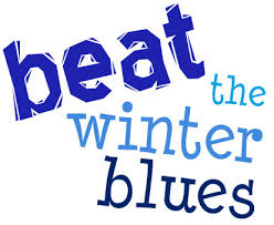 Beat the Winter Blues in blue and black letters