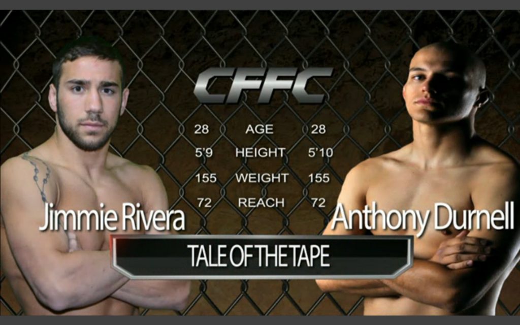 Tale of the Tape CFFC banner with Jimmie Rivera and Anthony Durnell and stats
