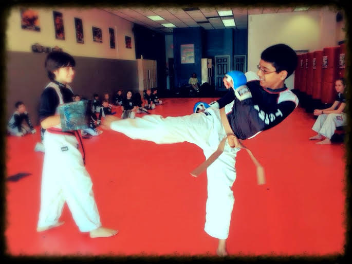 Two boys sparring at karate training at Tiger Schulmann's Vails Gate
