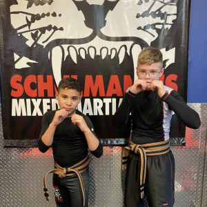 Two boys in fighting stance at Tiger Schulmann's New Dorp