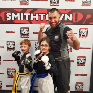 Sensei James Leonelli with boy and a girl in Smithtown