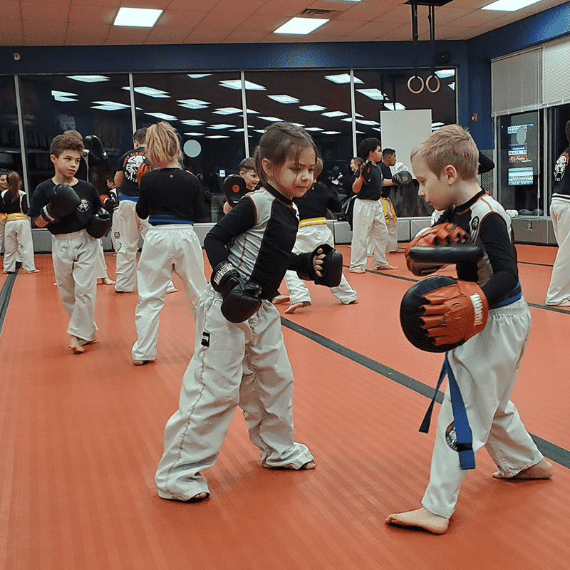 Kids during a martial arts training at the gym