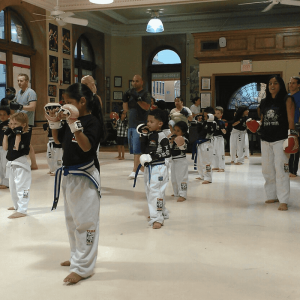 Kids karate class with instructors at Tiger Schulmann's in Hoboken
