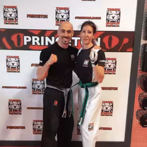 A man and a woman martial art fighters at Tiger Schulmann's in Princeton