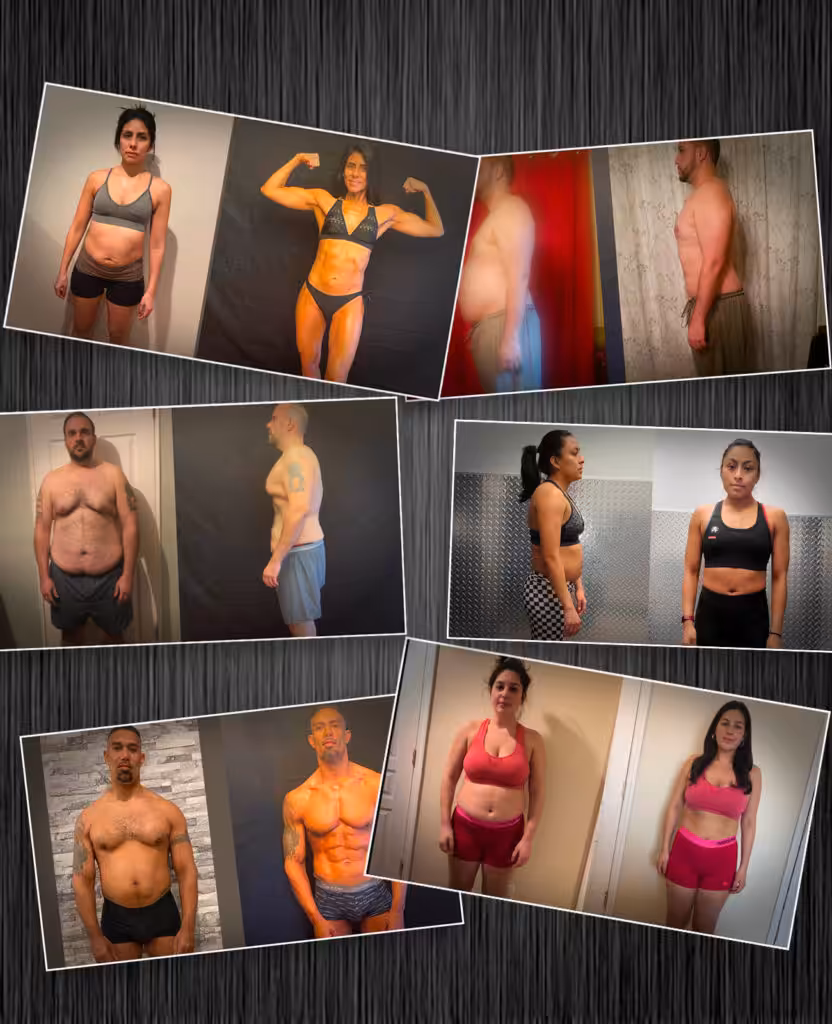 Three men and three women showing their workout body transformation