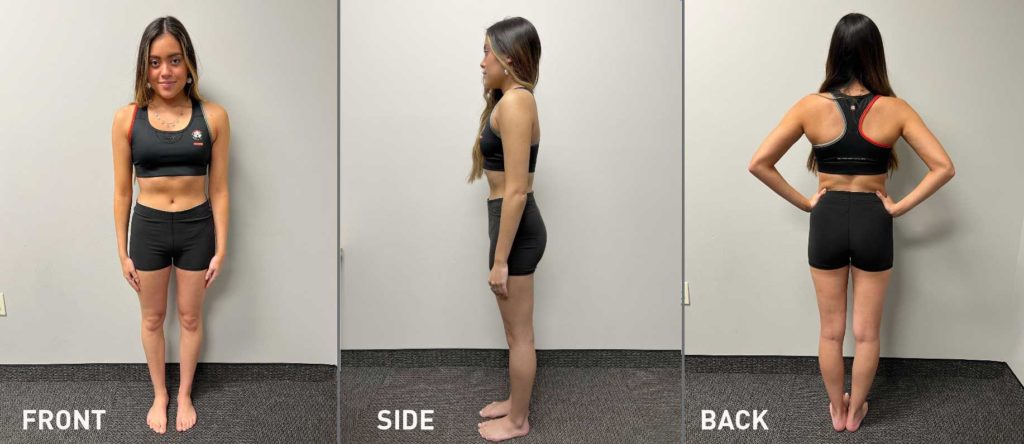 Girl showing off the results of her workouts in 3 images