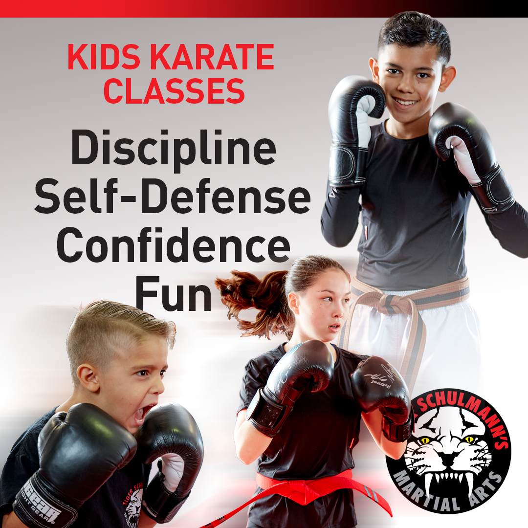 TSK Kids Karate Classes Poster with two boys and a girl in fighting stance