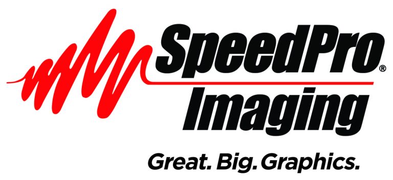 "Speedpro imaging" black logo with red line