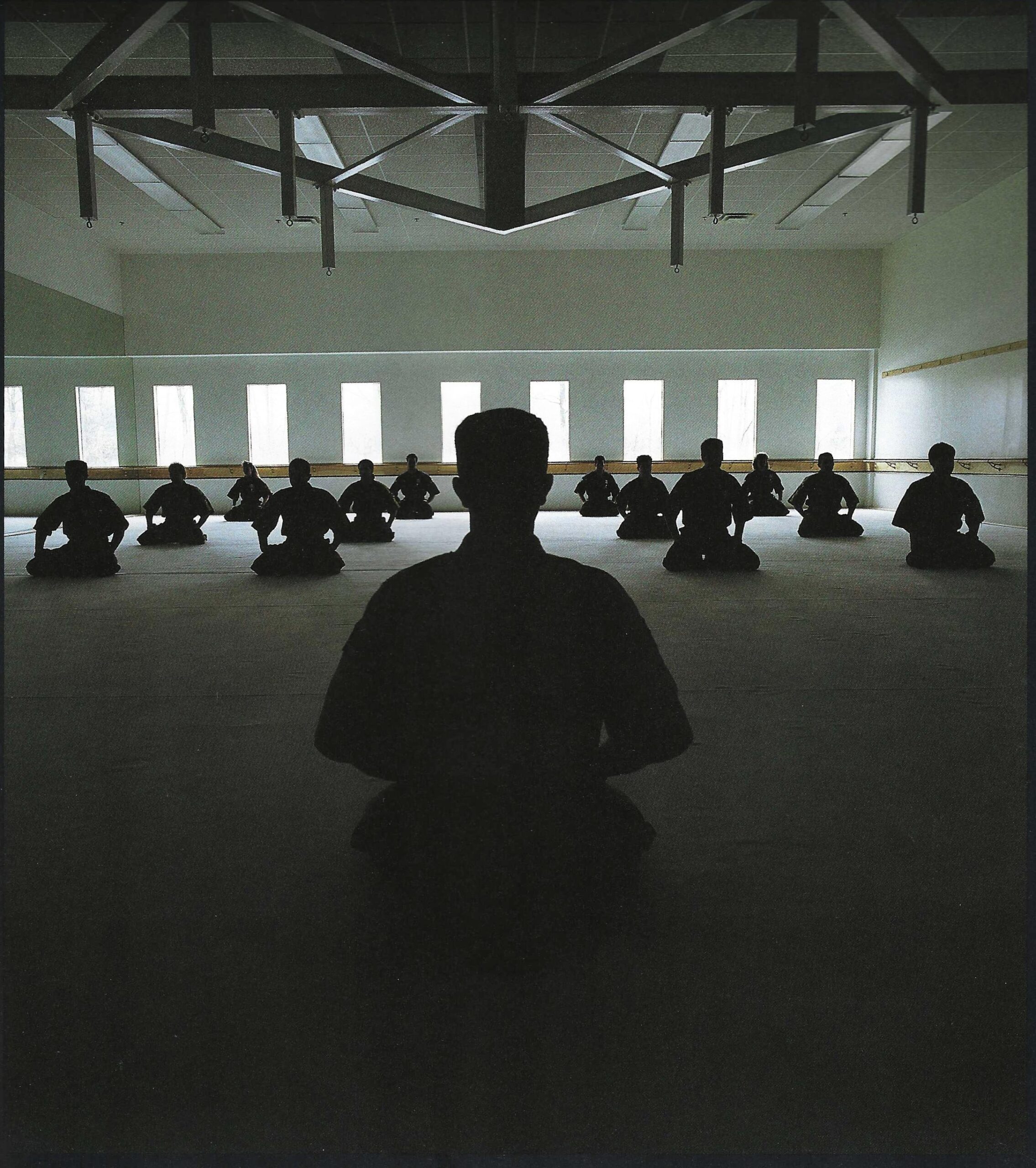 Silhouettes of people in a lotus pose.