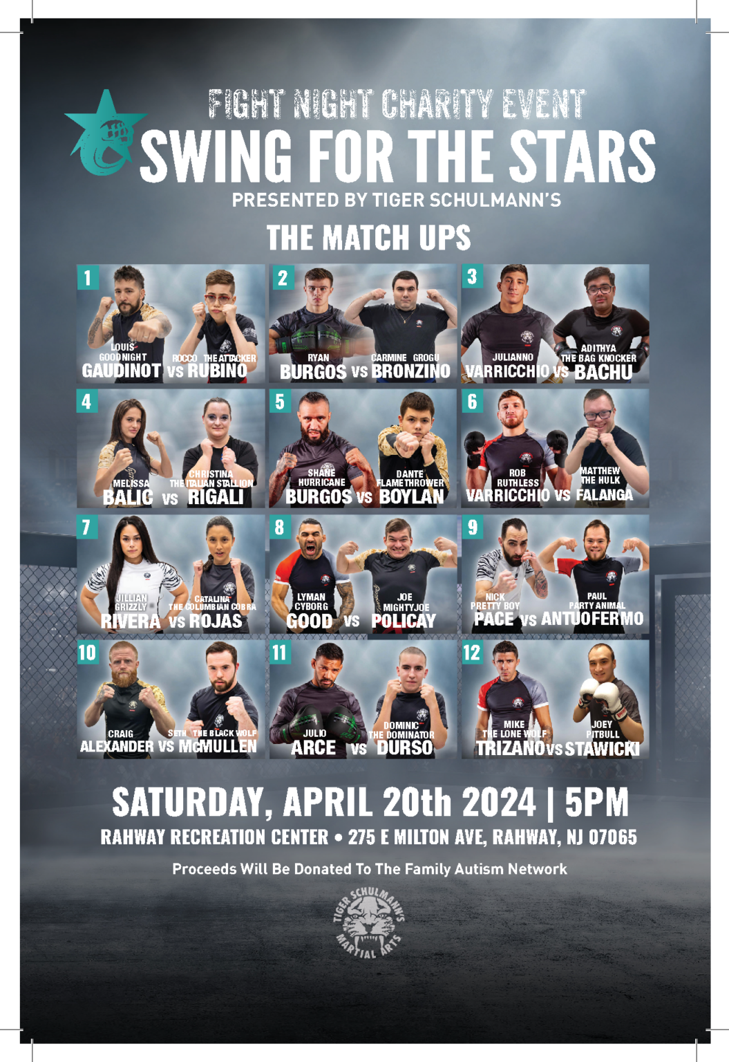 Swing for the stars match up poster, it has 24 contestants.