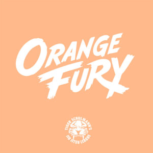 Orange Fury white text logo with Tiger Schulmann's Jiu Jitsu League emblem on peach background.
